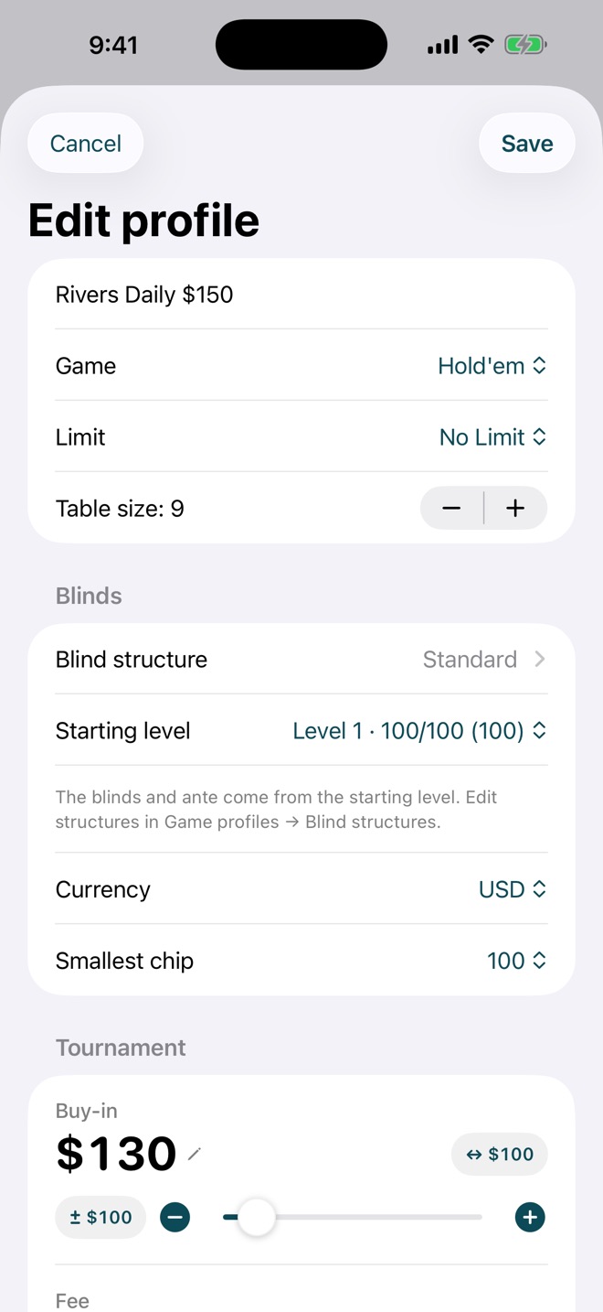 Tournament profile editor