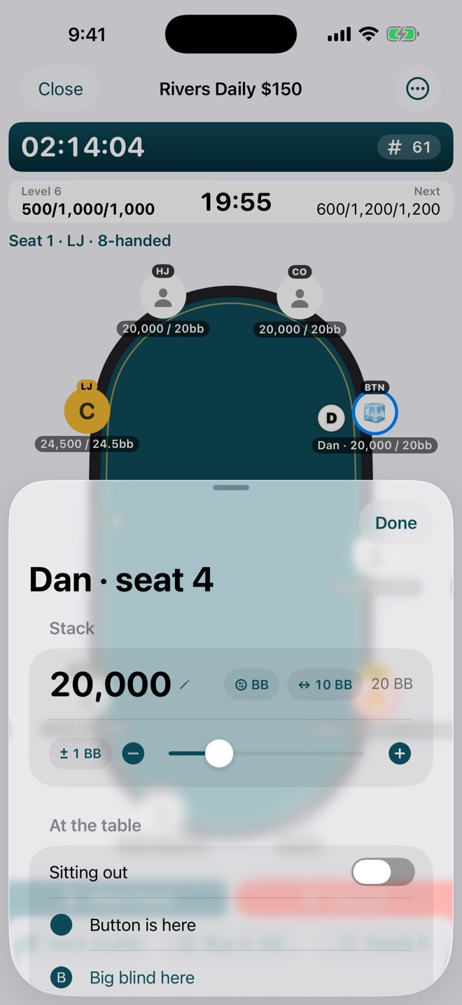 Adjusting a tournament stack in big blinds